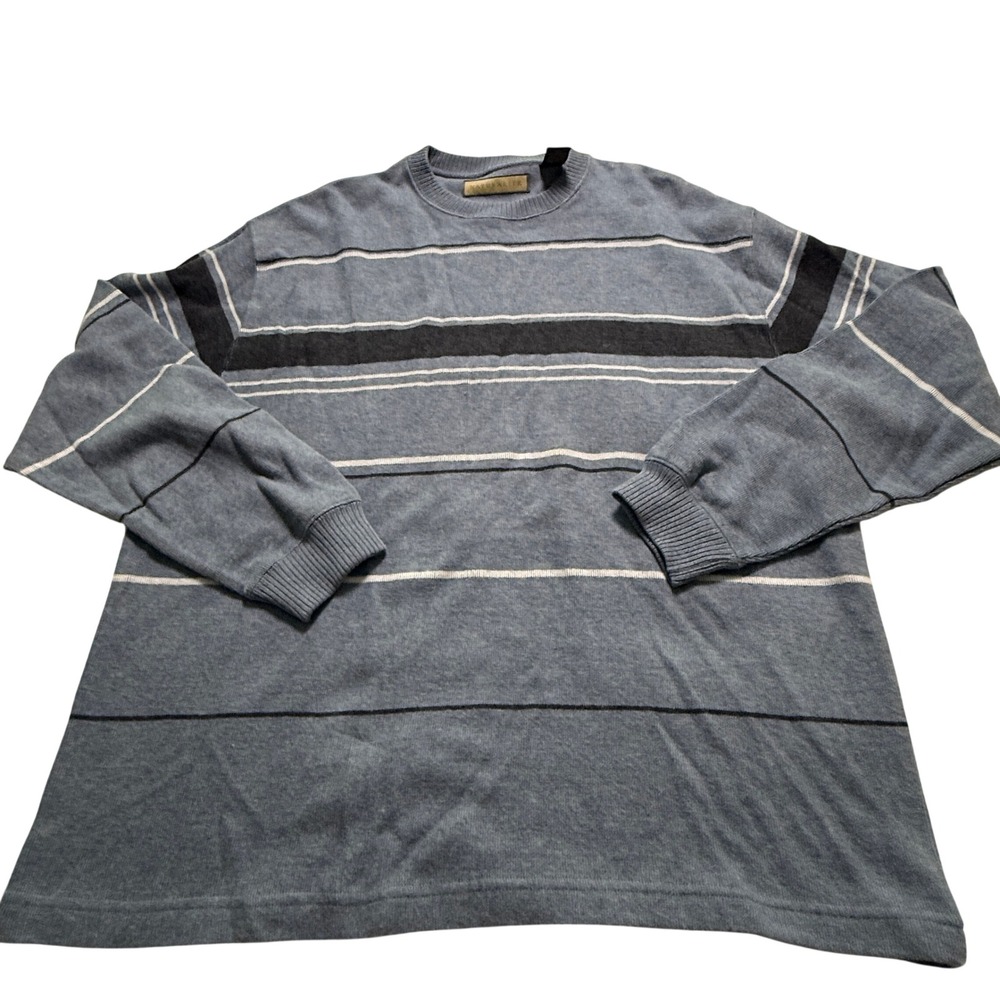 NATURALIFE Striped Crewneck Sweater Mens Large Light Blue Navy White Cotton Knit